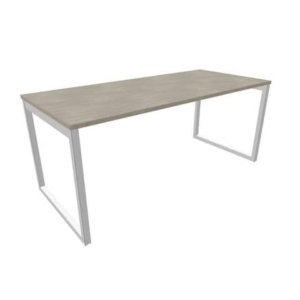 Scrivania piano cemento 180x80xh.75 cm gamba ad anello in acciaio Argento linea Practika P2 Quadrifoglio - ECSAT180-CL-A-0