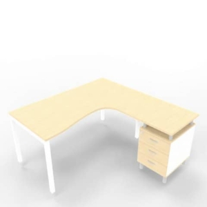 Scrivania con cassettiera a destra piano Rovere 160x165xh.75 cm gamba a ponte in acciaio Bianco Practika P3 ECSPT17D-RK-I-0