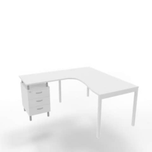 Scrivania con cassettiera sinistra piano Bianco 160x165xh.75 cm gamba a ponte in acciaio Bianco Practika P3 ECSPT17S-BA-I-0
