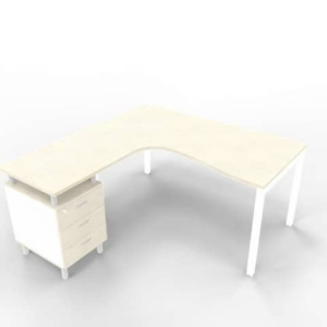 Scrivania con cassettiera sinistra piano cemento 160x165xh.75 cm gamba a ponte in acciaio Bianco Practika P3 ECSPT17S-CL-I-0