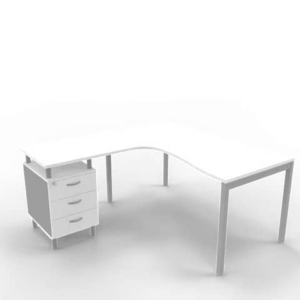 Scrivania con cassettiera sinistra piano Bianco 160x165xh.75 cm gamba a ponte in acciaio Argento PractikaP3 ECSPT17S-BA-A-0