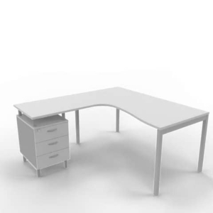 Scrivania con cassettiera sinistra piano Grigio 160x165xh.75 cm gamba a ponte in acciaio Argento PractikaP3 ECSPT17S-GR-A-0