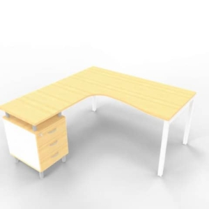 Scrivania con cassettiera sinistra piano Faggio 160x165xh.75 cm gamba a ponte in acciaio Bianco Practika P3 ECSPT17S-FA-I-0