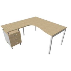 Scrivania con cassettiera sinistra piano Rovere 160x165xh.75 cm gamba a ponte in acciaio Argento PractikaP3 ECSPT17S-RK-A-0