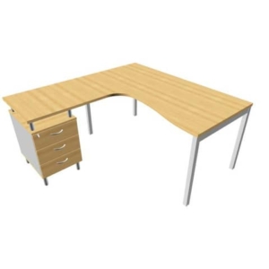 Scrivania con cassettiera sinistra piano Faggio 160x165xh.75 cm gamba a ponte in acciaio Argento PractikaP3 ECSPT17S-FA-A-0