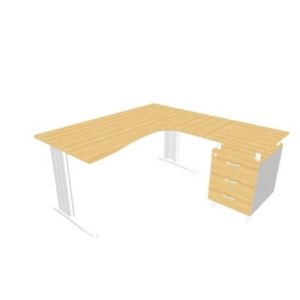 Scrivania con cassettiera sinistra piano Faggio 160x165xh.75 cm gamba a L acciaio Argento linea Practika P1 ECSMT17S-FA-A-0