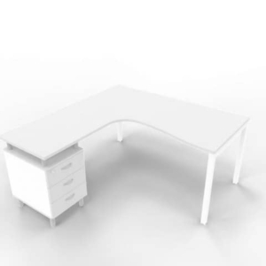 Scrivania con cassettiera sinistra piano Grigio 160x165xh.75 cm gamba a ponte in acciaio Bianco Practika P3 ECSPT17S-GR-I-0