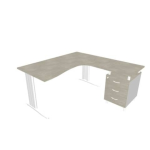 Scrivania con cassettiera sinistra piano cemento 160x165xh.75cm gamba a L acciaio Argento linea Practika P1 ECSMT17S-CL-A-0