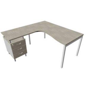 Scrivania con cassettiera sinistra piano cemento 160x165xh.75 cm gamba a ponte in acciaio Argento PractikaP3 ECSPT17S-CL-A-0