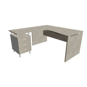Scrivania con cassettiera sinistra piano cemento 160x165xh.75cm fianco a pannello in melaminico Practika P4 ECSLP17S-CL-CL-0