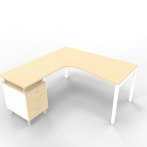 Scrivania con cassettiera sinistra piano Rovere 160x165xh.75 cm gamba a ponte in acciaio Bianco Practika P3 ECSPT17S-RK-I-0