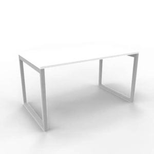 Scrivania piano Bianco 140x80xh.75 cm gamba ad anello in acciaio Argento linea Practika P2 Quadrifoglio - ECSAT140-BA-A-0