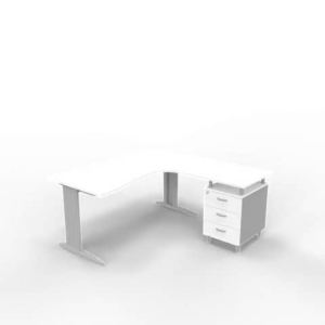 Scrivania con cassettiera a destra piano Bianco 160x165xh.75 cm gamba a L acciaio Argento linea Practika P1 ECSMT17D-BA-A-0