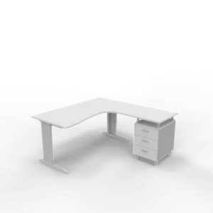 Scrivania con cassettiera a destra piano Grigio 160x165xh.75 cm gamba a L acciaio Argento linea Practika P1 ECSMT17D-GR-A-0