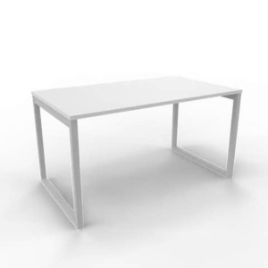 Scrivania piano Grigio 140x80xh.75 cm gamba ad anello in acciaio Argento linea Practika P2 Quadrifoglio - ECSAT140-GR-A-0