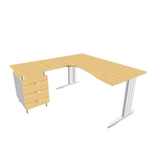 Scrivania con cassettiera a destra piano Faggio 160x165xh.75 cm gamba a L acciaio Argento linea Practika P1 ECSMT17D-FA-A-0