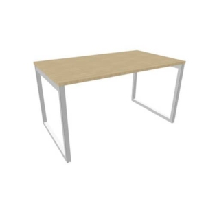 Scrivania piano Rovere 140x80xh.75 cm gamba ad anello in acciaio Argento linea Practika P2 Quadrifoglio - ECSAT140-RK-A-0