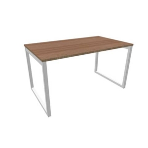 Scrivania piano Noce canaletto 140x80xh.75 cm gamba ad anello acciaio Argento linea Practika P2 ECSAT140-NO-A-0