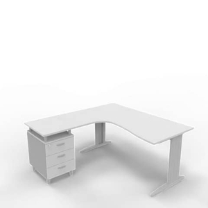 Scrivania con cassettiera sinistra piano Grigio 160x165xh.75 cm gamba a L acciaio Argento linea Practika P1 ECSMT17S-GR-A-0
