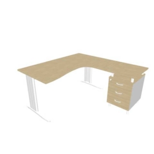 Scrivania con cassettiera sinistra piano Rovere 160x165xh.75 cm gamba a L acciaio Argento linea Practika P1 ECSMT17S-RK-A-0