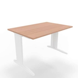 Scrivania piano Noce canaletto 120x80xh.75 cm gamba a L in acciaio Bianco linea Practika P1 ECSMT120-NO-I-0
