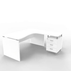 Scrivania con cassettiera destra piano Bianco 160x165xh.75 cm fianco a pannello in melaminico Practika P4 ECSLP17D-BA-BA-0