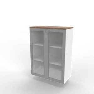Armadio medio ante vetro telaio MDF - top Noce canaletto scocca Bianca 90x45xh.123,2 cm - ECEM90T-NO-BA-V3-0