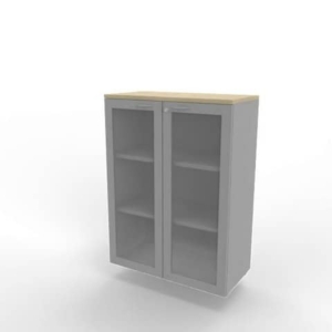 Armadio medio ante vetro telaio MDF - top Rovere scocca Argento 90x45xh.123,2 cm Practika Quadrifoglio - ECEM90T-RK-AA-V3-0