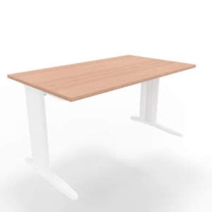 Scrivania piano Noce canaletto 140x80xh.75 cm gamba a L in acciaio Bianco linea Practika P1 ECSMT140-NO-I-0
