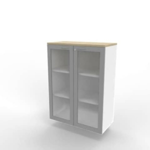 Armadio medio ante vetro telaio MDF - top Rovere scocca Bianca 90x45xh.123,2 cm Practika Quadrifoglio - ECEM90T-RK-BA-V3-0