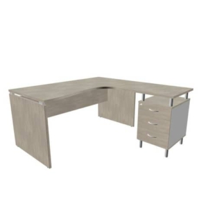 Scrivania con cassettiera destra piano cemento 160x165xh.75cm fianco a pannello in melaminico Practika P4 ECSLP17D-CL-CL-0