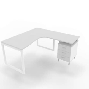 Scrivania con cassettiera a destra piano Grigio 160x165xh.75 cm gamba ad anello acciaio Bianco Practika P2 ECSAT17D-GR-I-0