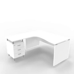 Scrivania con cassettiera sinistra piano Bianco 160x165xh.75 cm fianco a pannello in melaminico Practika P4 ECSLP17S-BA-BA-0