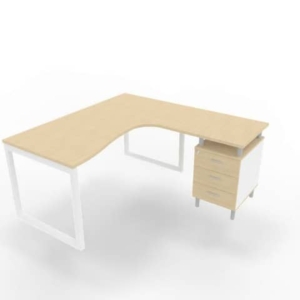 Scrivania con cassettiera a destra piano Rovere 160x165xh.75 cm gamba ad anello acciaio Bianco Practika P2 ECSAT17D-RK-I-0