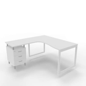 Scrivania con cassettiera sinistra piano Bianco 160x165xh.75 cm gamba ad anello acciaio Bianco Practika P2 ECSAT17S-BA-I-0