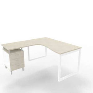 Scrivania con cassettiera sinistra piano cemento 160x165xh.75 cm gamba ad anello acciaio Bianco Practika P2 ECSAT17S-CL-I-0