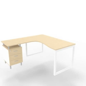 Scrivania con cassettiera sinistra piano Faggio 160x165xh.75 cm gamba ad anello acciaio Bianco Practika P2 ECSAT17S-FA-I-0