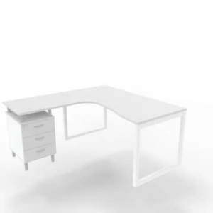 Scrivania con cassettiera sinistra piano Grigio 160x165xh.75 cm gamba ad anello acciaio Bianco Practika P2ECSAT17S-GR-I-0