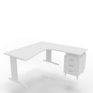 Scrivania con cassettiera a destra piano Bianco 160x165xh.75 cm gamba a L acciaio Bianco linea Practika P1 ECSMT17D-BA-I-0