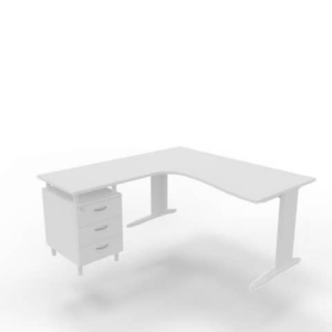 Scrivania con cassettiera sinistra piano Bianco 160x165xh.75 cm gamba a L acciaio Bianco linea Practika P1 ECSMT17S-BA-I-0