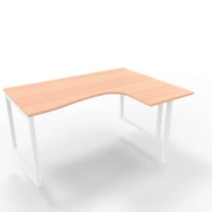 Scrivania angolare destra piano Noce canaletto 160x120xh.75 cm gamba ad anello acciaio Bianco Practika P2-0
