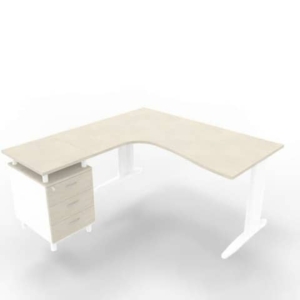 Scrivania con cassettiera sinistra piano cemento 160x165xh.75cm gamba a L acciaio Bianco linea Practika P1 ECSMT17S-CL-I-0