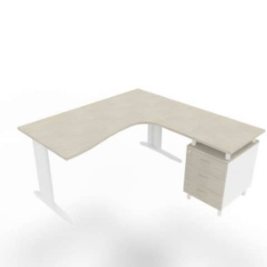 Scrivania con cassettiera a destra piano cemento 160x165xh.75cm gamba a L acciaio Bianco linea Practika P1 ECSMT17D-CL-I-0