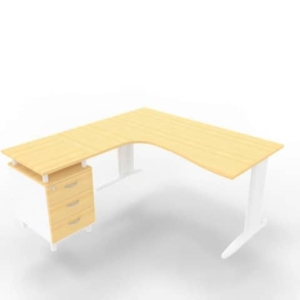Scrivania con cassettiera sinistra piano Faggio 160x165xh.75 cm gamba a L acciaio Bianco linea Practika P1 ECSMT17S-FA-I-0