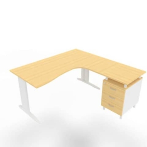 Scrivania con cassettiera a destra piano Faggio 160x165xh.75 cm gamba a L acciaio Bianco linea Practika P1 ECSMT17D-FA-I-0