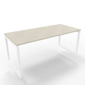 Scrivania piano cemento 180x80xh.75 cm gamba ad anello in acciaio Bianco linea Practika P2 Quadrifoglio - ECSAT180-CL-I-0