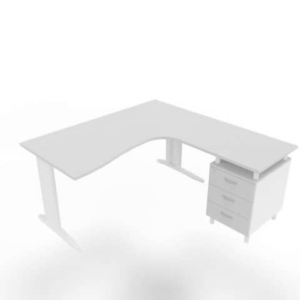 Scrivania con cassettiera a destra piano Grigio 160x165xh.75 cm gamba a L acciaio Bianco linea Practika P1 ECSMT17D-GR-I-0