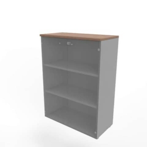Armadio medio con ante vetro fumè, top Noce canaletto scocca Argento 90x45xh.123,2 cm - ECEM90V-NO-AA-GE-0