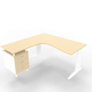 Scrivania con cassettiera sinistra piano Rovere 160x165xh.75 cm gamba a L acciaio Bianco linea Practika P1 ECSMT17S-RK-I-0