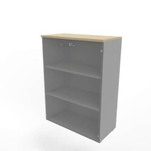 Armadio medio con ante vetro fumè, top Rovere scocca Argento 90x45xh.123,2 cm Practika Quadrifoglio - ECEM90V-RK-AA-GE-0